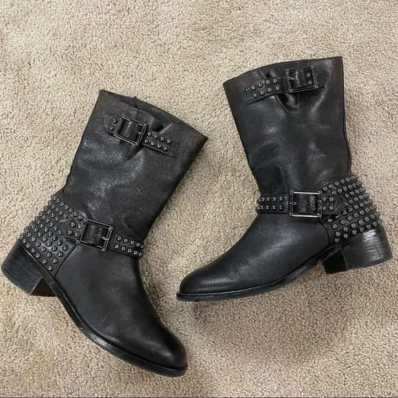 Vince Camuto Signature WARIS Moto Boots BLACK GUNMETAL - Picture 3 of 13